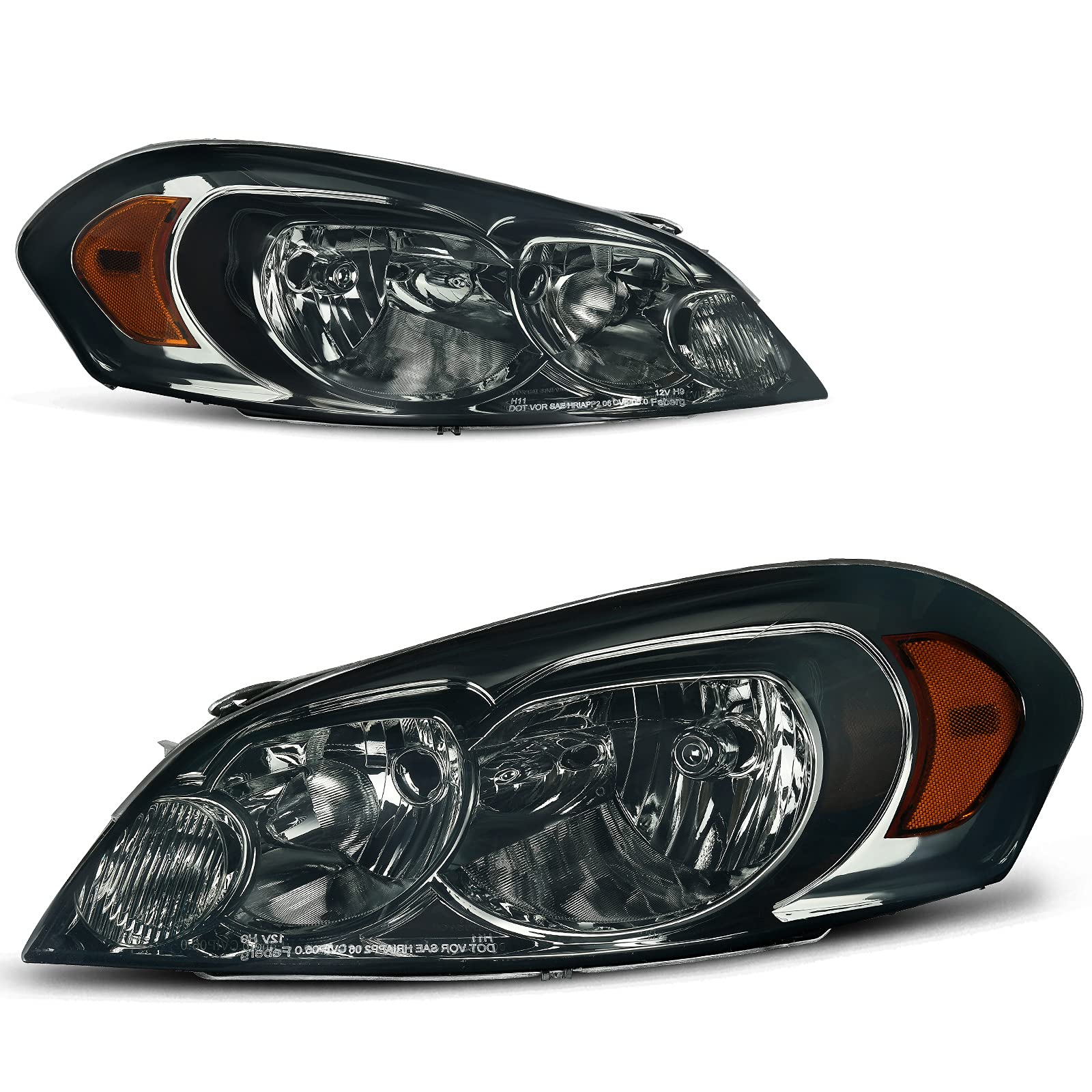 NTXGlow autosaver88 headlight assembly for 2006-2013 Chevy Impala and Monte Carlo, chrome housing, amber reflector, clear lens
