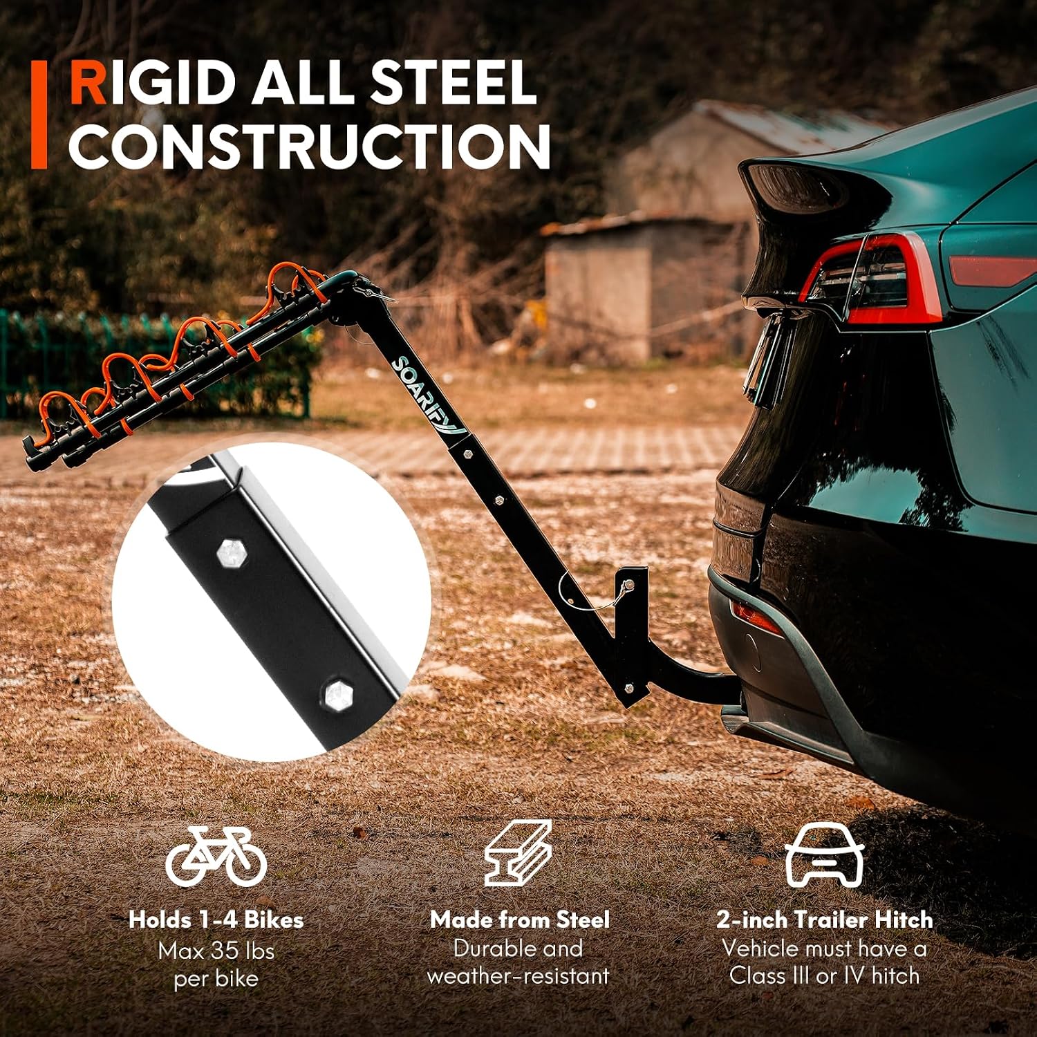 Bike Rack for Car, SUV, RV, Mount Hitch Bike Rack, Up to 143 lbs Load Bicycle Rack Carrier Rubber Straps, Tilt Release with 2" Hitch for Cars (4 Bikes)