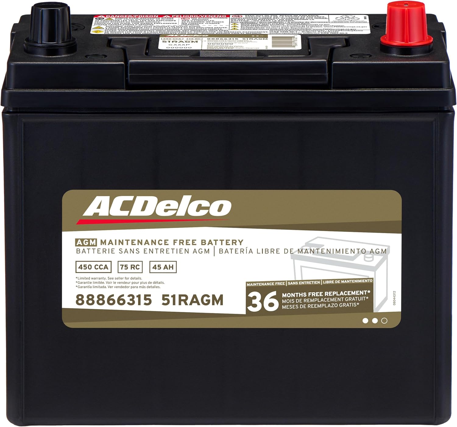 ACDelco Gold 51RAGM (88866315) 36 Month Warranty AGM BCI Group 51R Car Battery