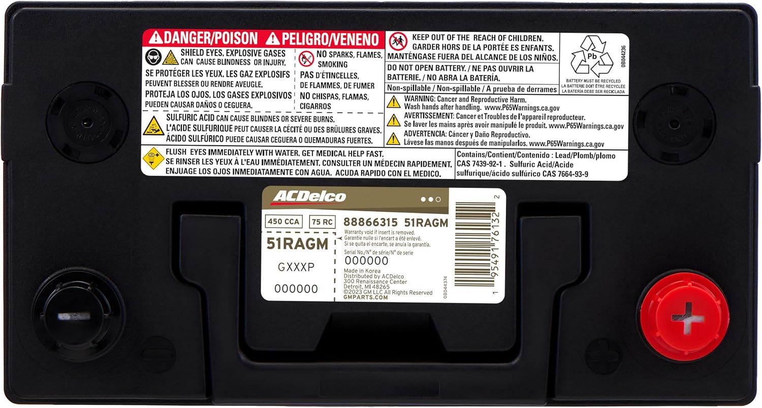 ACDelco Gold 51RAGM (88866315) 36 Month Warranty AGM BCI Group 51R Car Battery