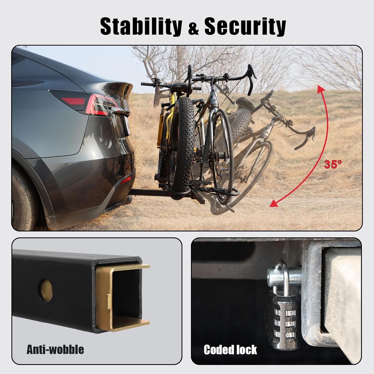FORWODE Bike Rack Hitch for Car, 200 LB 2-Bike Racks with Coded Lock, Wobble Free Smart Tilting Hitch Mount Bike Rack for 2 Inch Receiver, Bike Carrier Fits Up to 5 Inch Fat Tire Electric Bike for Car