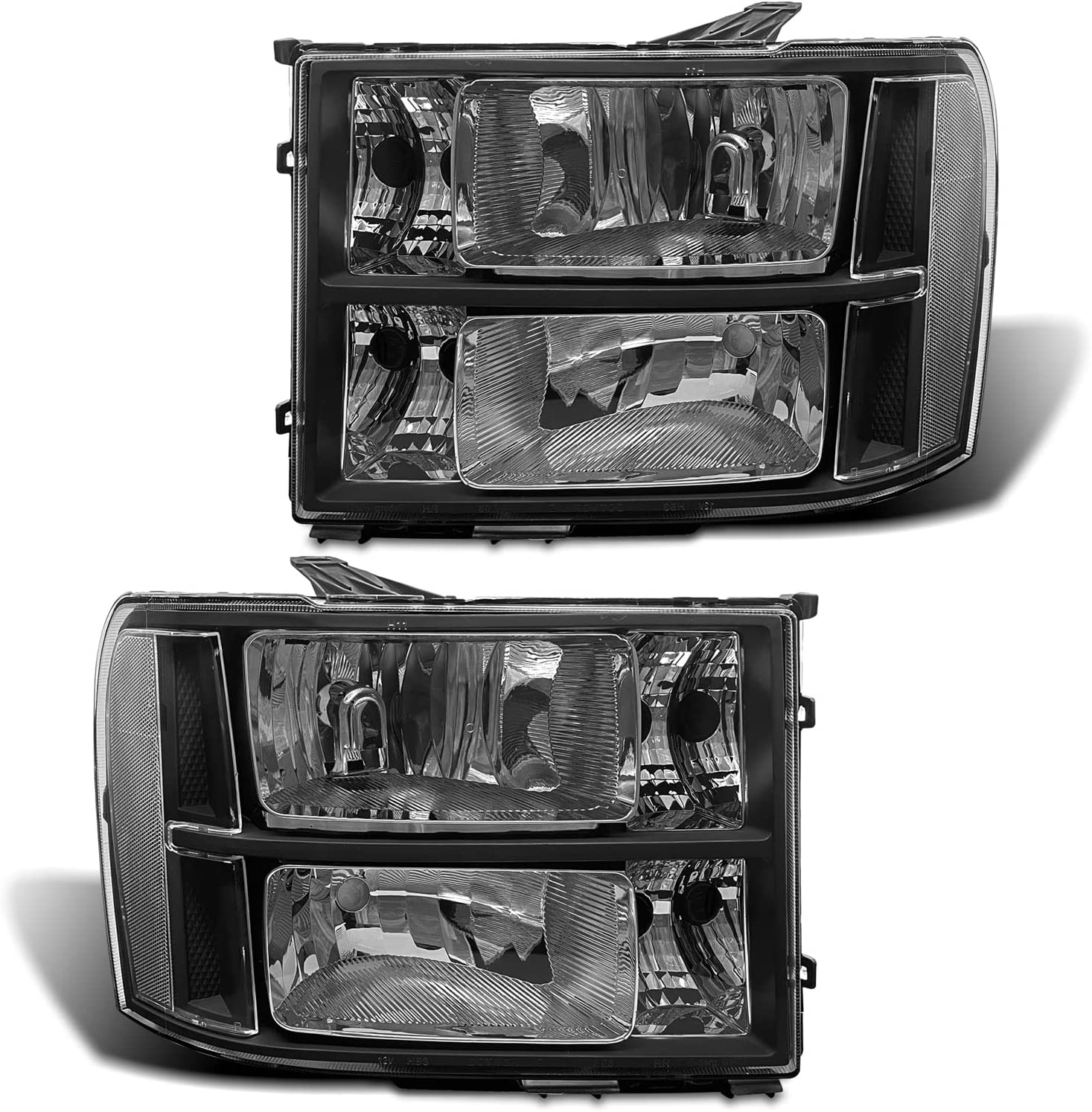 Pair of NTXGlow 2007-2014 GMC Sierra headlight assemblies with chrome housing and amber reflectors for left and right sides.