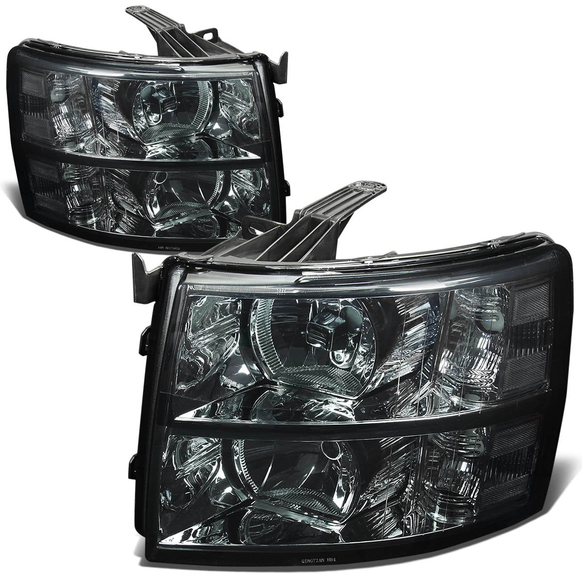 NTXGlow smoke lens headlights for 2013 Silverado 1500, Dna Motoring Hlohcsil07smcl1, showing sleek smoked design and clear lens details.