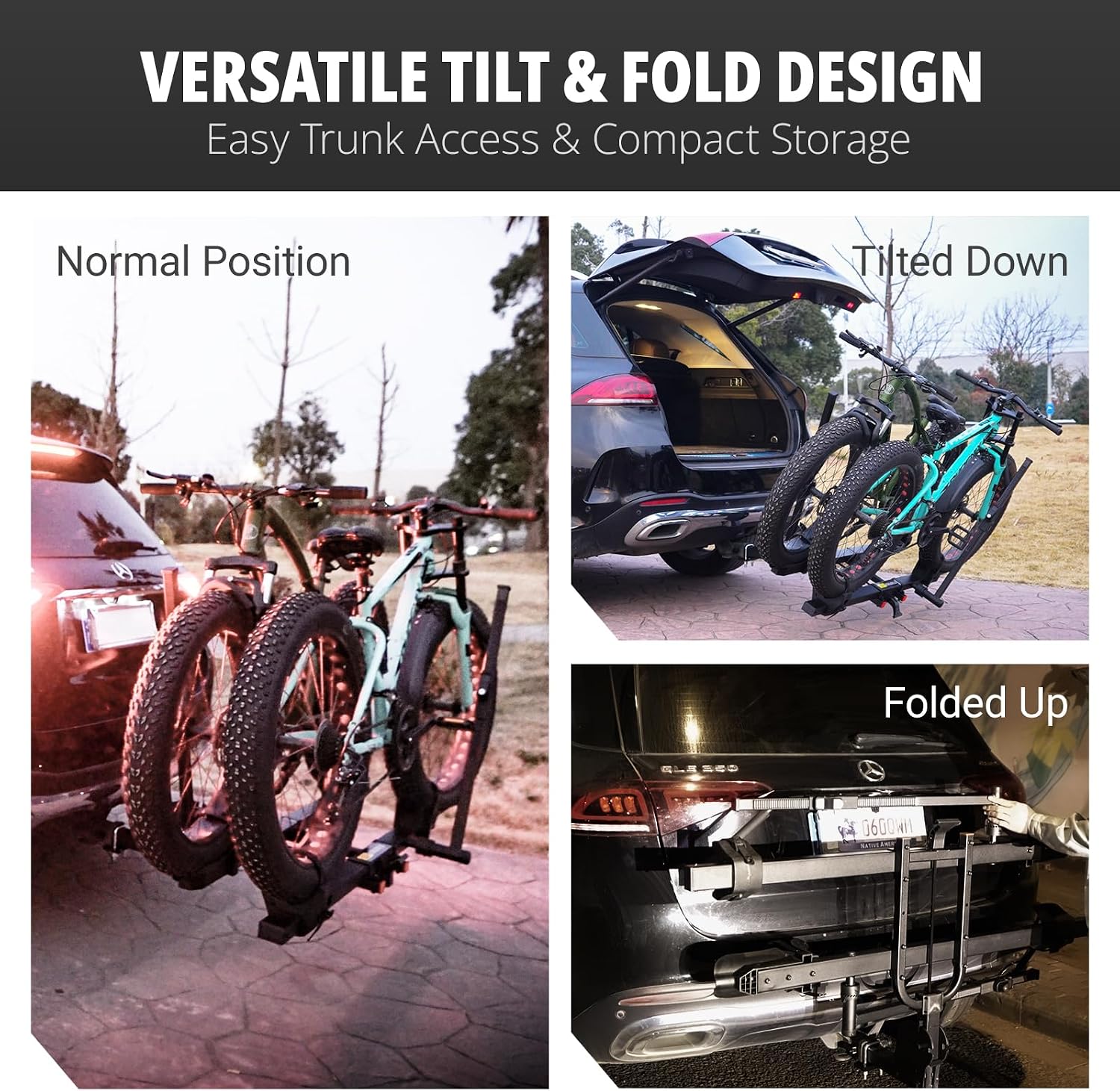 TrailV2 Plus Hitch 2 Ebike Rack with Ramp, Tilt, Fold, Anti-Theft Hitch & Wheel Locks, Heavy Duty 170 lbs Capacity, Fits 2" Receiver, Max 5" Fat Tires, Electric Bike Rack for Car, SUV, Truck, RV