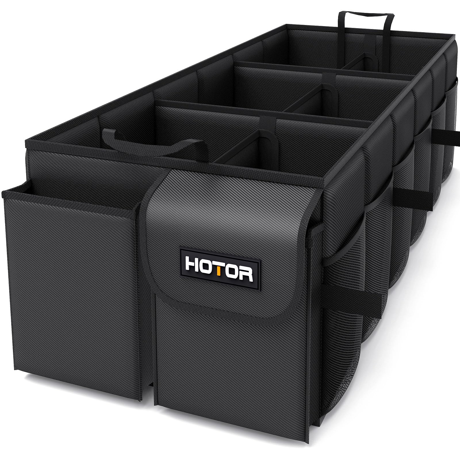 HOTOR Trunk Organizer - Foldable Car Organizer for SUVs & Sedans Storage | Sturdy Car Organization for Men & Women, Car Accessories, Tools, Sundries, Black, 2 Compartments, 21.3" x 12.6" x 10.6"
