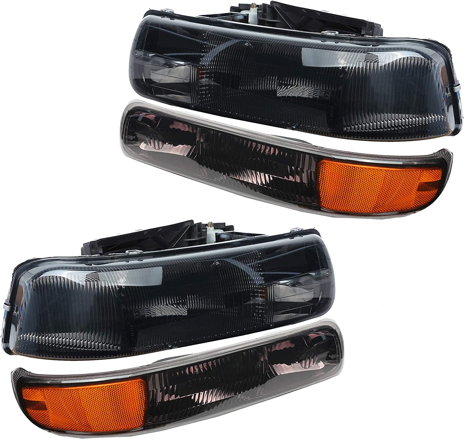 NTXGlow A&P 4-piece chrome headlight assembly with clear lenses for Chevy Tahoe, Suburban, Silverado 1500-2500 models (2000-2006)