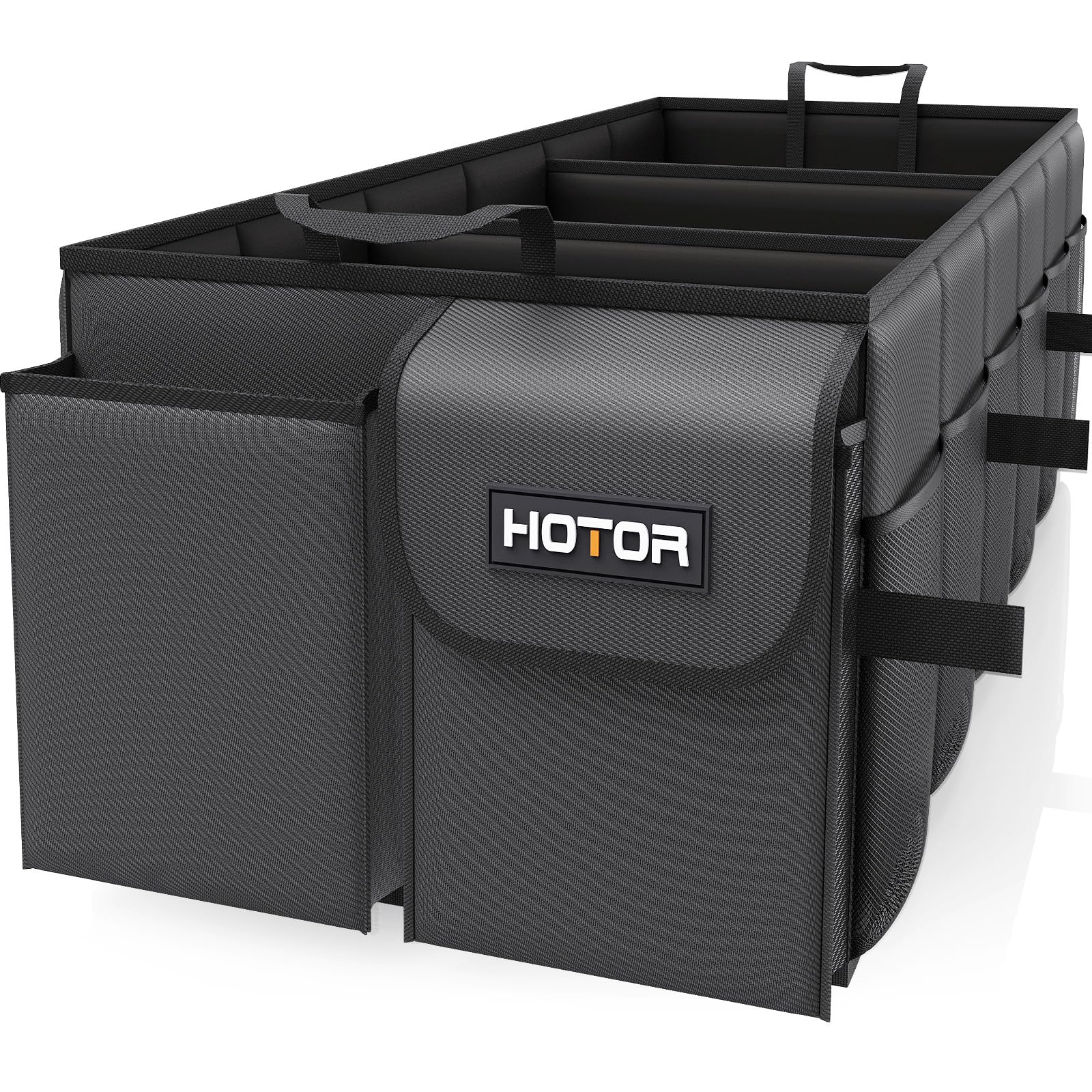 HOTOR Trunk Organizer - Foldable Car Organizer for SUVs & Sedans Storage | Sturdy Car Organization for Men & Women, Car Accessories, Tools, Sundries, Black, 2 Compartments, 21.3" x 12.6" x 10.6"
