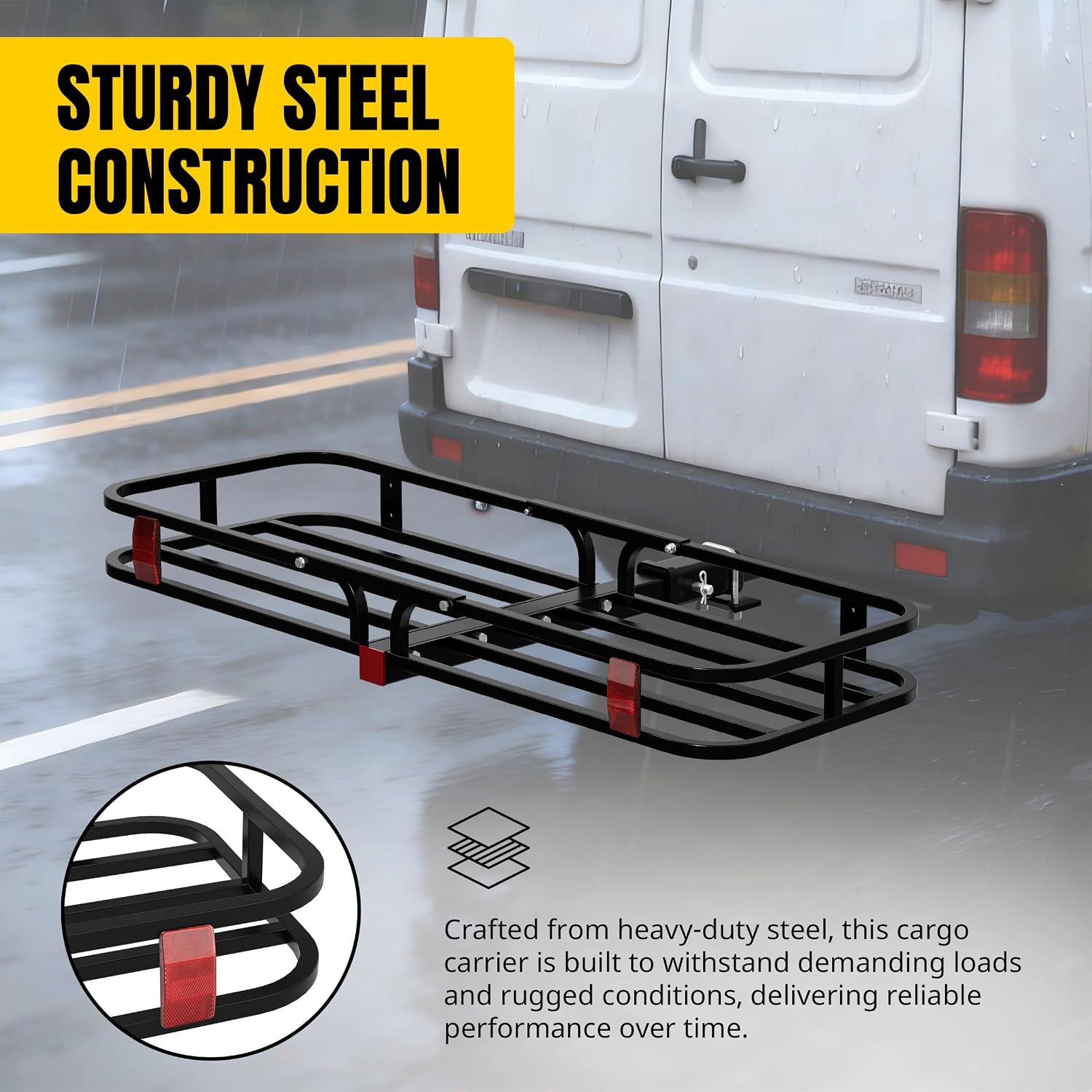 MaxxHaul 70107 53" x 19-1/2" Hitch Cargo Carrier - Trailer Mount Steel With High Side Rails For RV's, Trucks, SUV's, Vans, Cars 2" Receiver 500-lb Load Capacity , Black