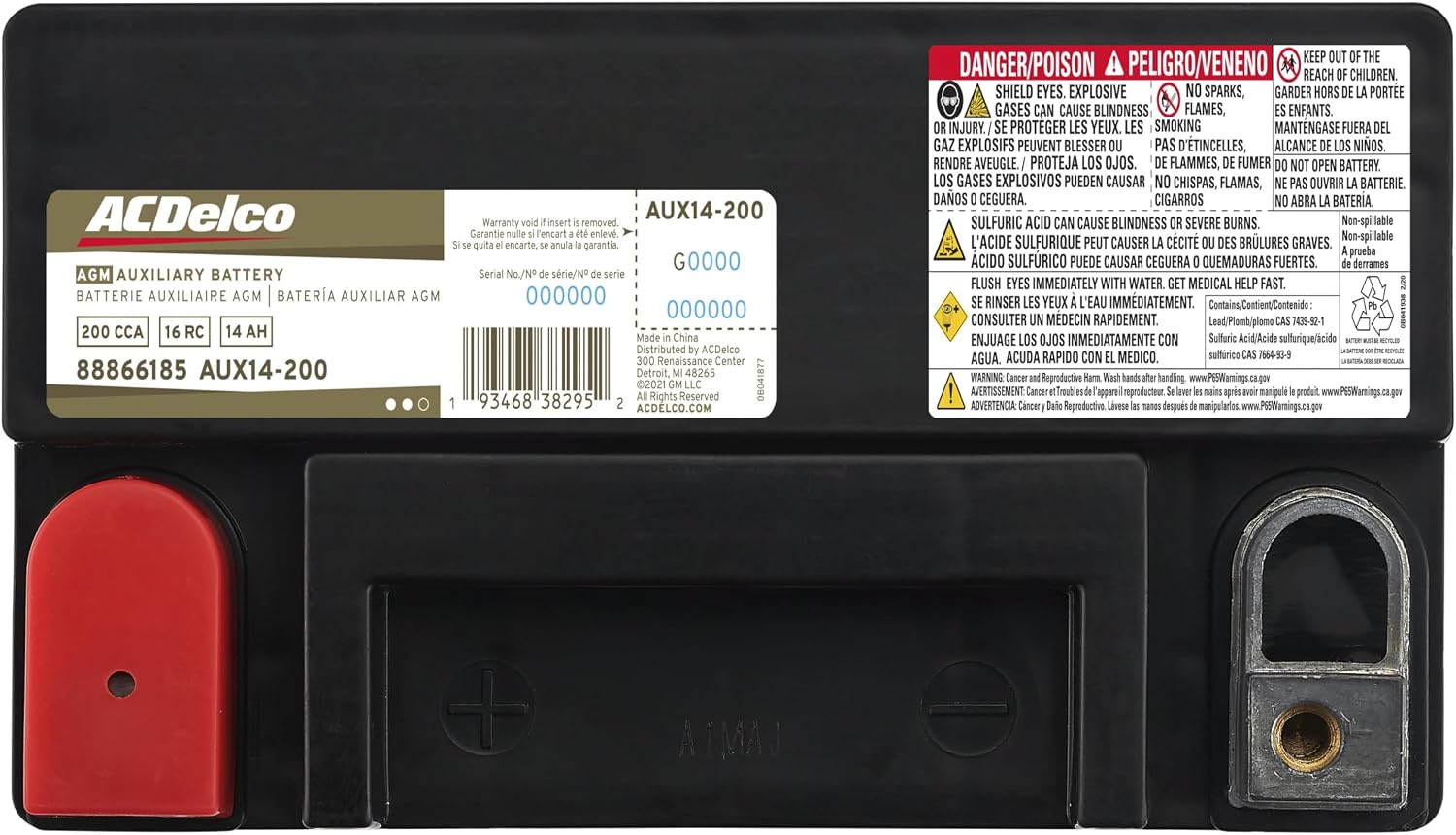 ACDelco Gold AUX14-200 (88866185) 36 Month Warranty Auxiliary AGM 200 CCA Battery