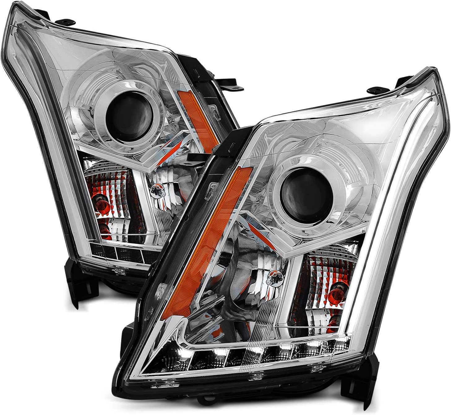 NTXGlow Amerilite chrome projector LED headlight boards for 2010-2016 Cadillac SRX, passenger and driver side, automotive lighting.