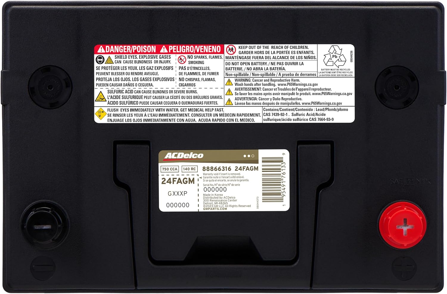 ACDelco Gold 24FAGM (88866316) 36 Month Warranty AGM BCI Group 24F Battery