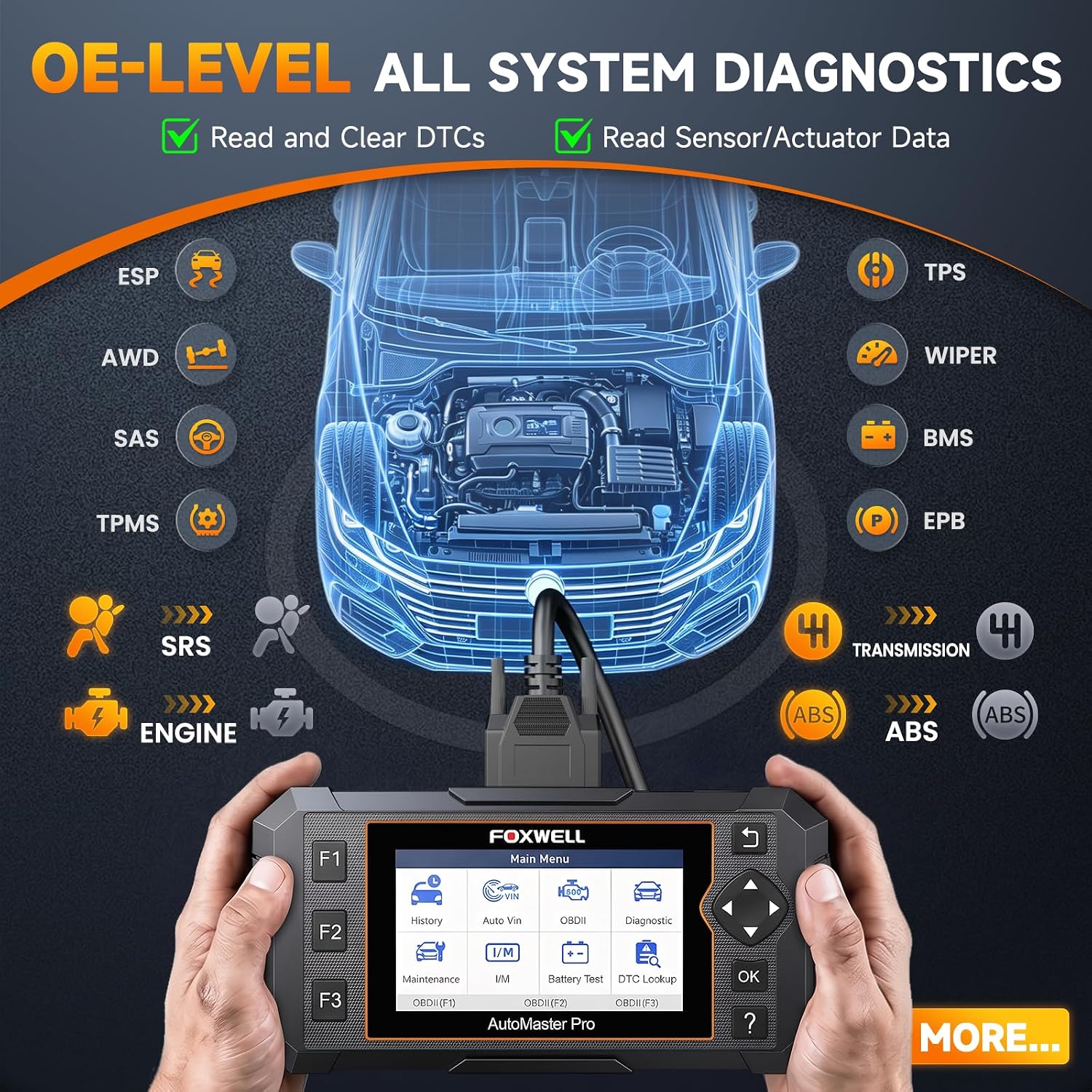 FOXWELL NT624 Elite OBD2 Scanner,All-System Scan Tool,8 Resets Code Reader