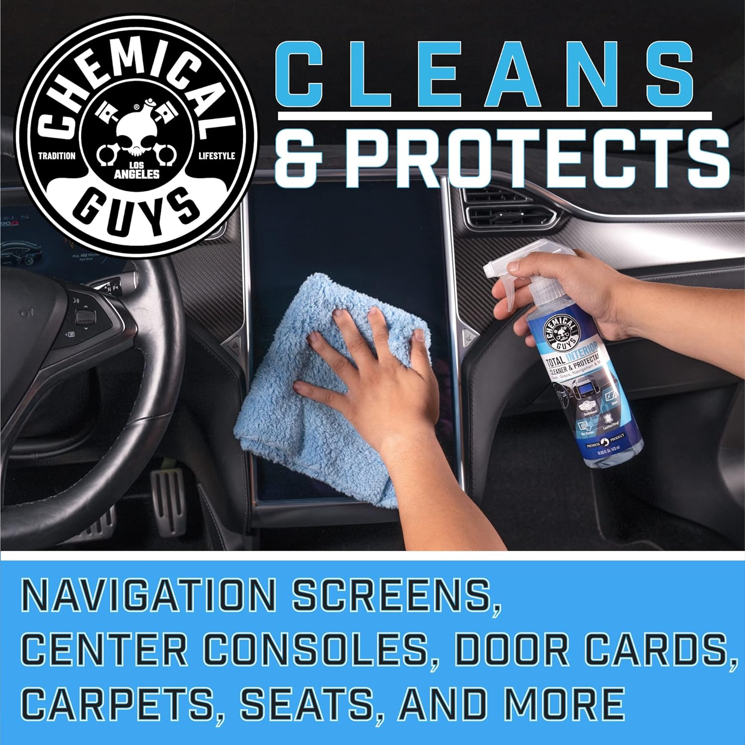 Chemical Guys, Total Interior Cleaner & Protectant, Leather & Vinyl, 16 oz | Cleans dashboards, seats, door panels, trim and glass in one step, leaving a fresh, streak-free, factory-style look
