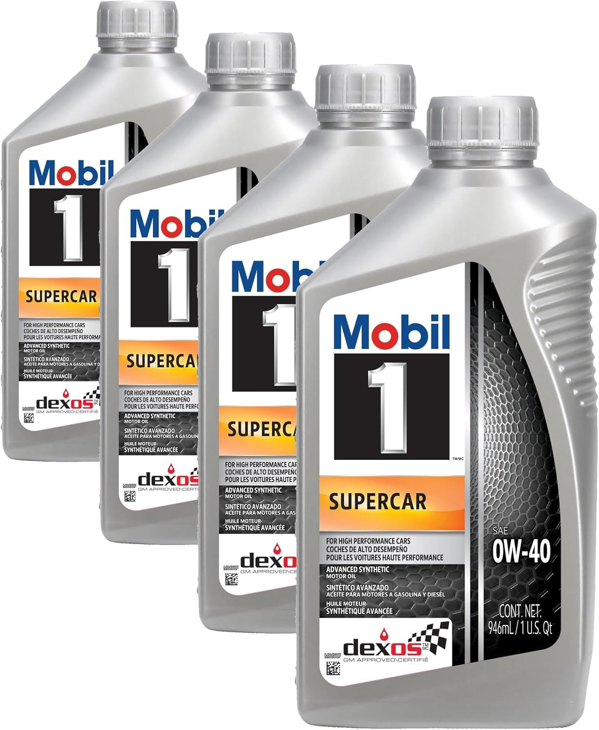 Mobil 1 Supercar Advanced Full Synthetic Motor Oil 0W-40, (Pack of 4)