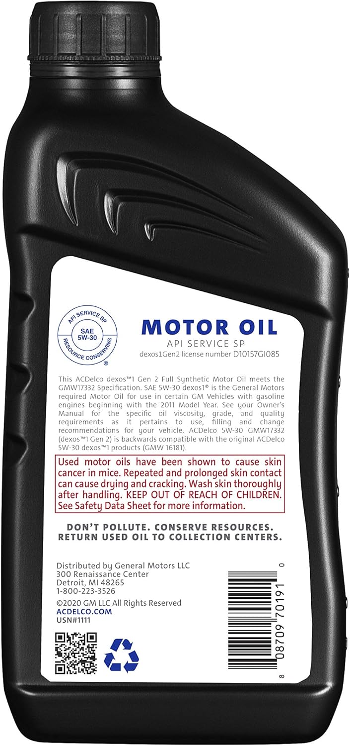 ACDelco GM Original Equipment 10-9246 (88865991) dexos™1 GEN 2 Full Synthetic 5W-30 Motor Oil - 1 qt