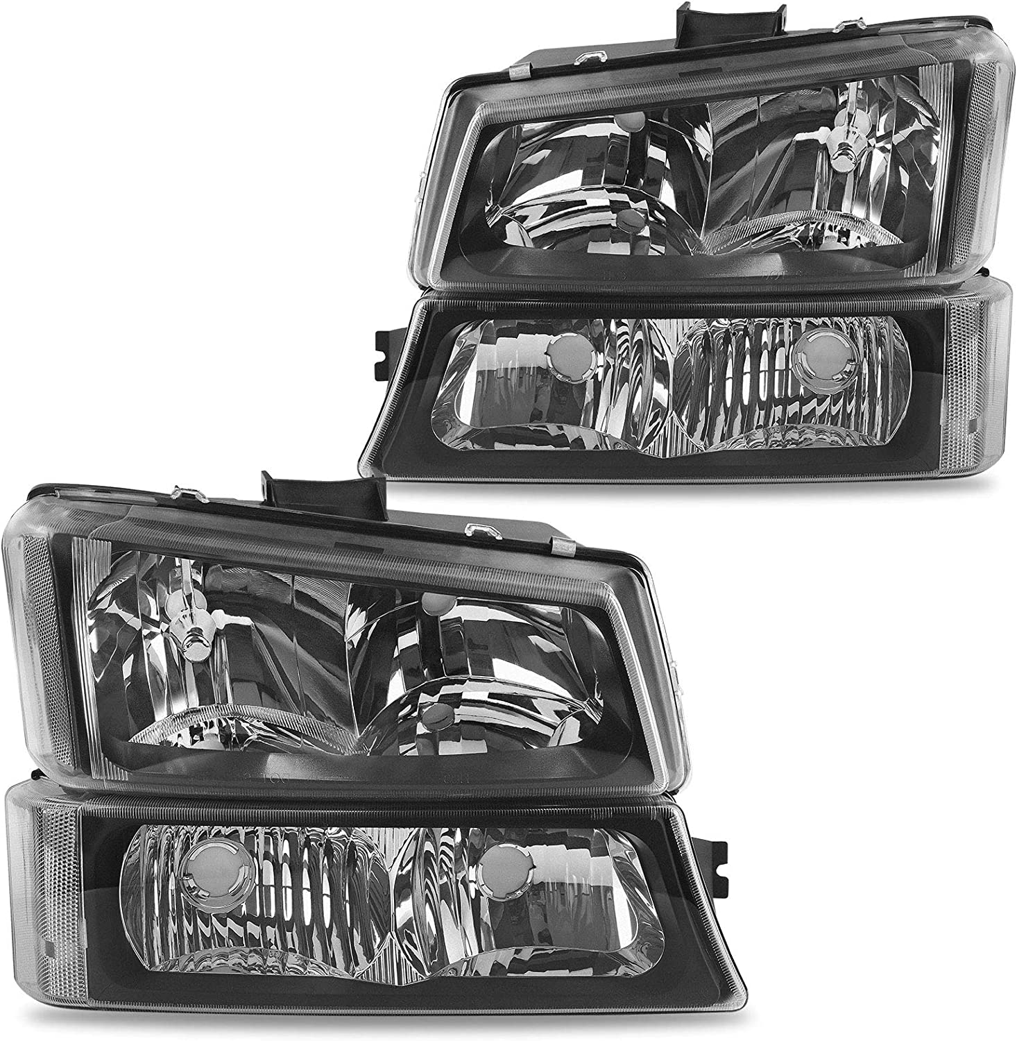 NTXGlow black and clear headlight assembly for Chevy Silverado Avalanche 1500, 2500, 3500 with LED lighting and durable housing.