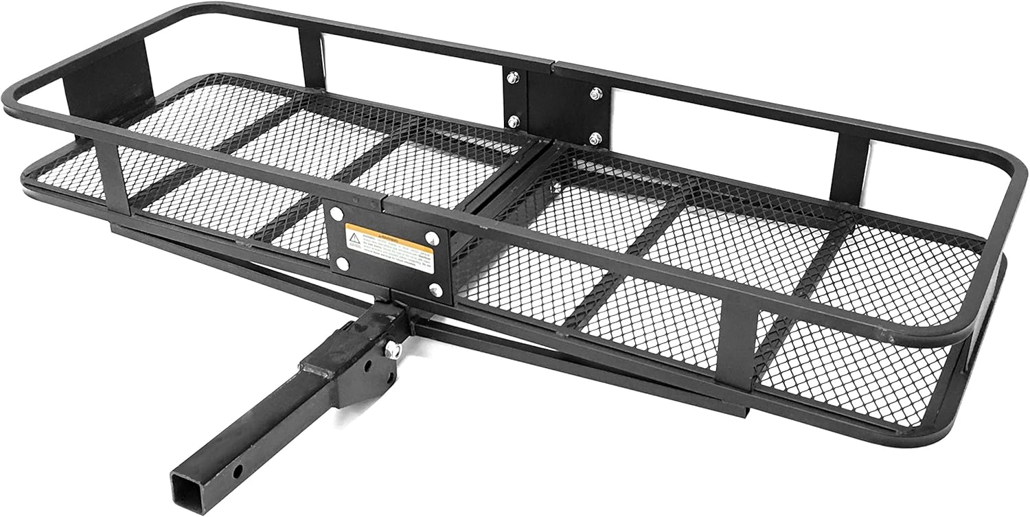 MaxxHaul 70103 500 lb. Capacity Steel Hitch Mount Folding Cargo Carrier Mesh Basket Fits 2 inch Hitch Receiver 60 x 21 x 6.5 in For Car SUV Pickup Truck Van Camping Traveling