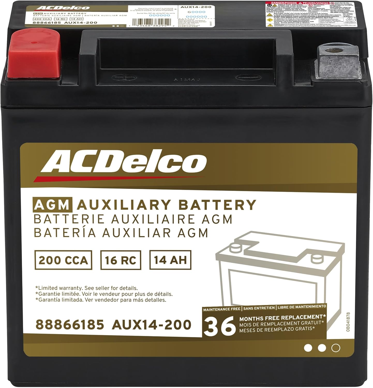 ACDelco Gold AUX14-200 (88866185) 36 Month Warranty Auxiliary AGM 200 CCA Battery