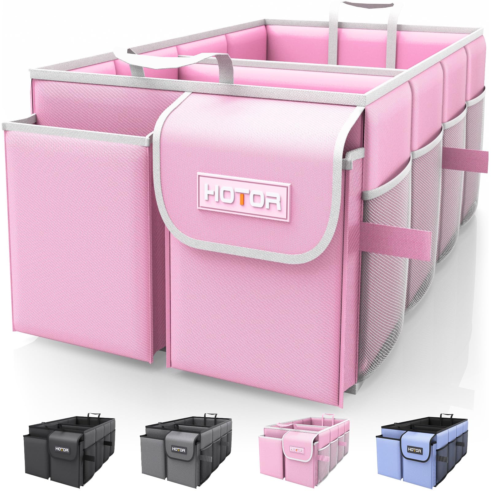 HOTOR Trunk Organizer - Foldable Car Organizer for SUVs & Sedans Storage | Sturdy Car Organization for Men & Women, Car Accessories, Tools, Sundries, Black, 2 Compartments, 21.3" x 12.6" x 10.6"