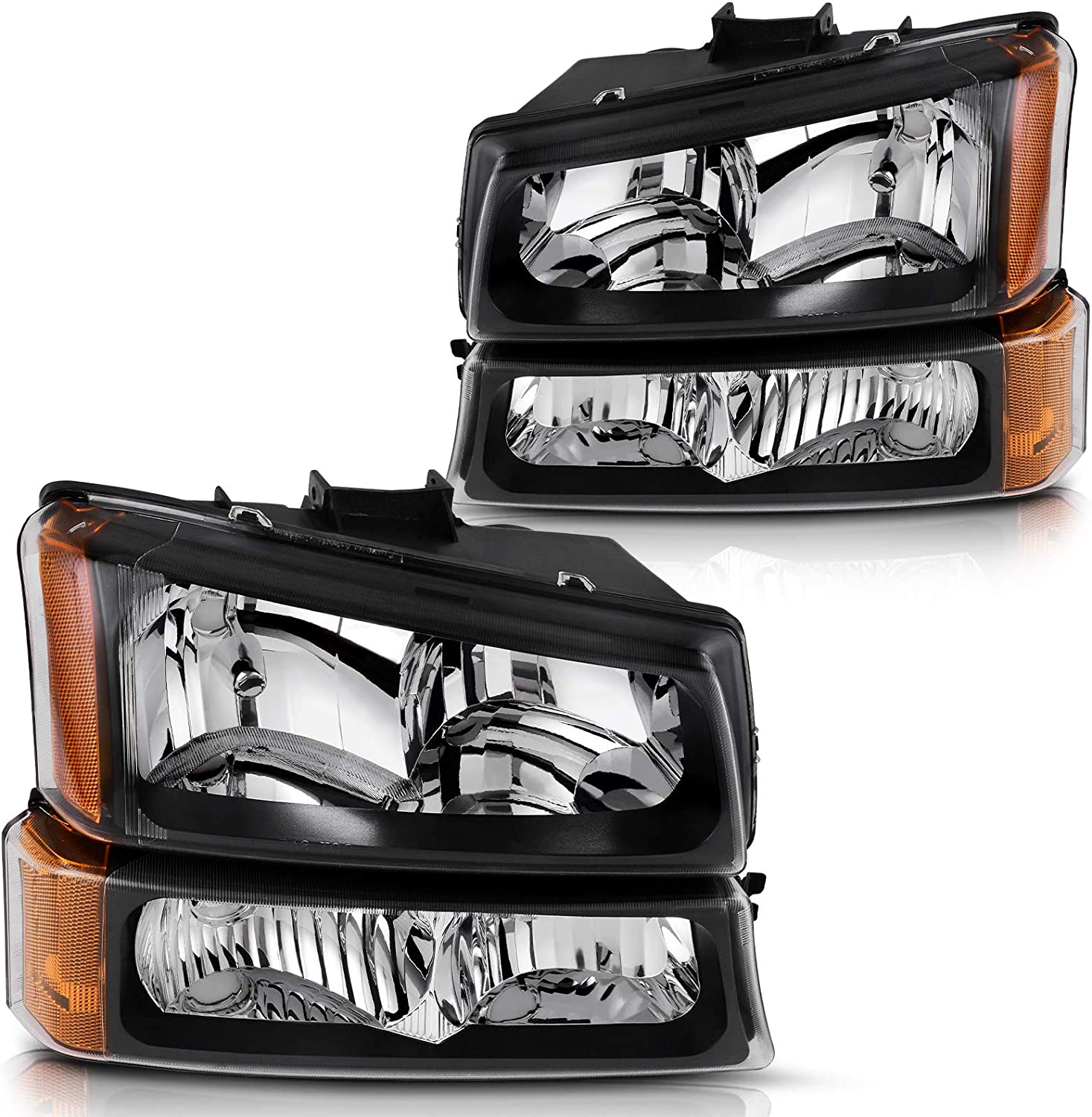 NTXGlow Chevy Silverado headlight assembly with black clear housing for Avalanche 1500, 2500, 3500 trucks, durable automotive lighting
