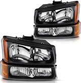 NTXGlow Chevy Silverado headlight assembly with black clear housing for Avalanche 1500, 2500, 3500 trucks, durable automotive lighting