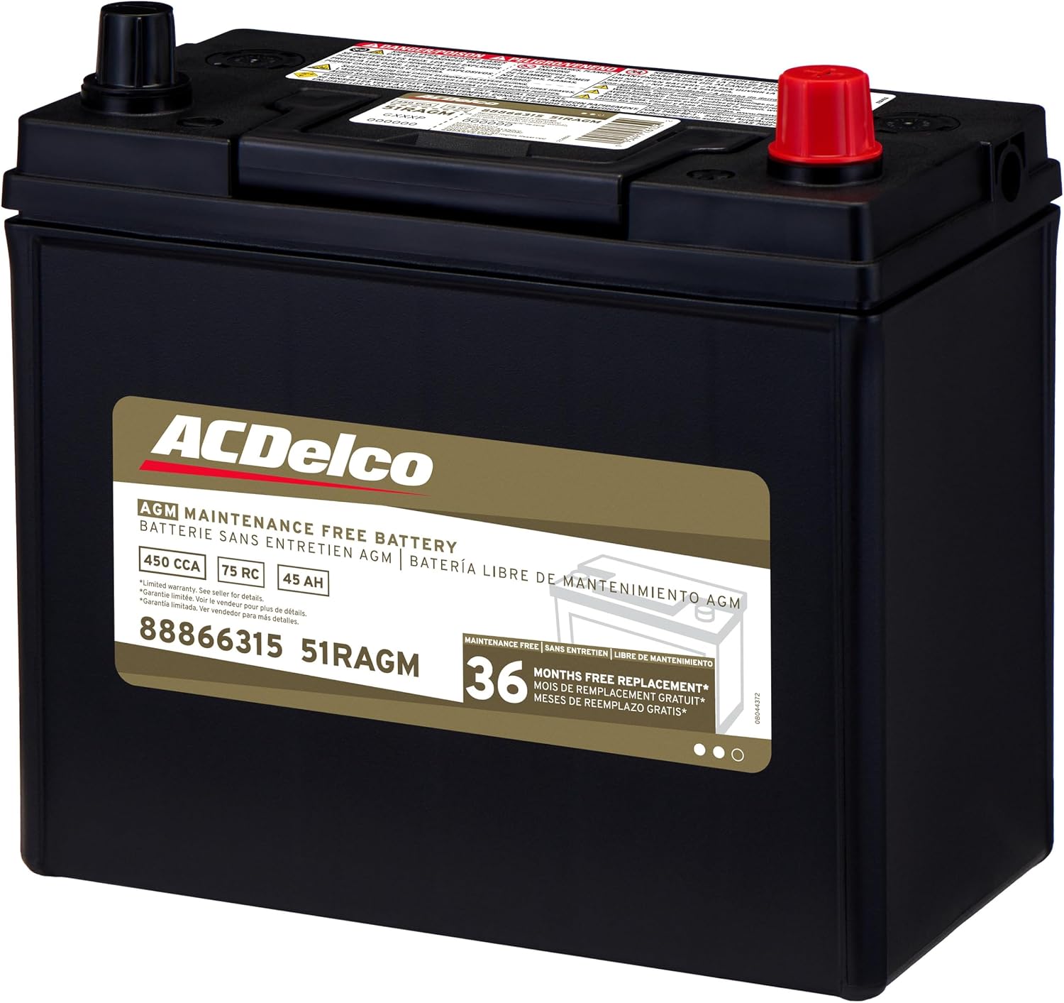 ACDelco Gold 51RAGM (88866315) 36 Month Warranty AGM BCI Group 51R Car Battery