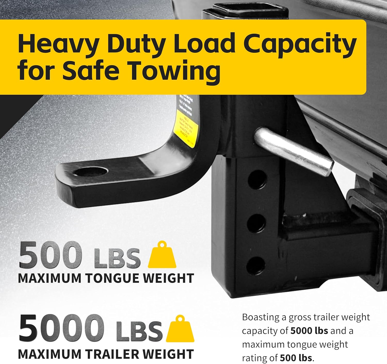 MaxxHaul Adjustable Ball Mount, 5,000 lb Towing Capacity with 8‑Position Height Adjustment, Fits 2" Receivers, Heavy‑Duty Steel Tow Hitch with Dual‑Pin System (70067)