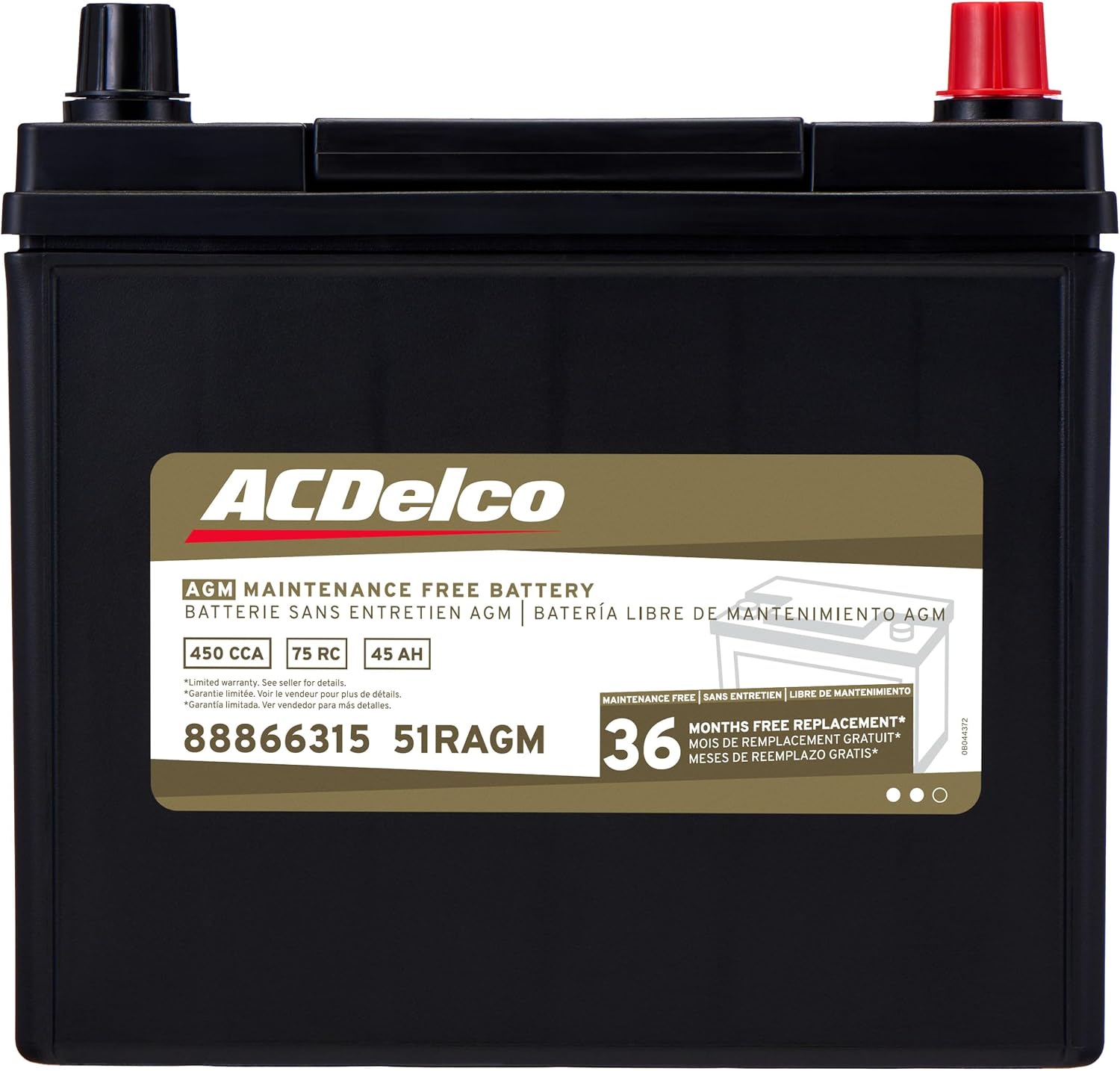 ACDelco Gold 51RAGM (88866315) 36 Month Warranty AGM BCI Group 51R Car Battery