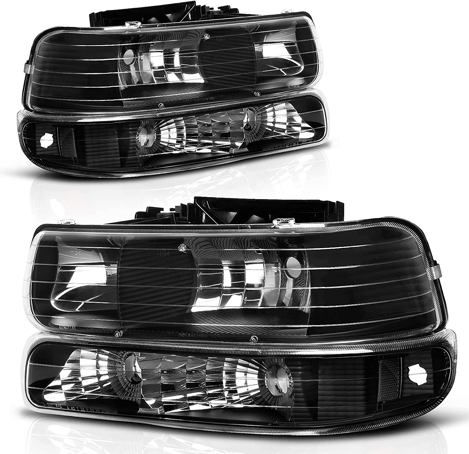 NTXGlow Autosaver88 headlights assembly for Chevrolet Silverado 1999-2002, Tahoe, Suburban 2000-2006, compatible with Bumper lighting.