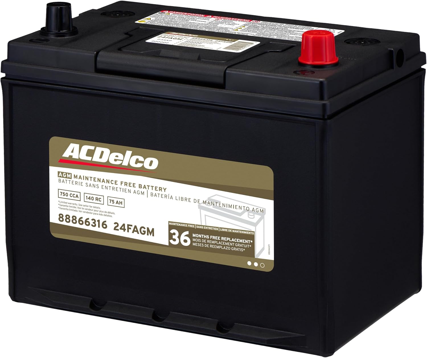 ACDelco Gold 24FAGM (88866316) 36 Month Warranty AGM BCI Group 24F Battery