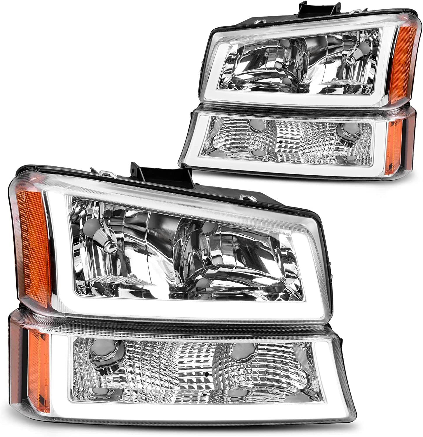 NTXGlow black and clear housing headlight assembly for Chevy Silverado Avalanche 1500 2500 3500, automotive lighting replacement