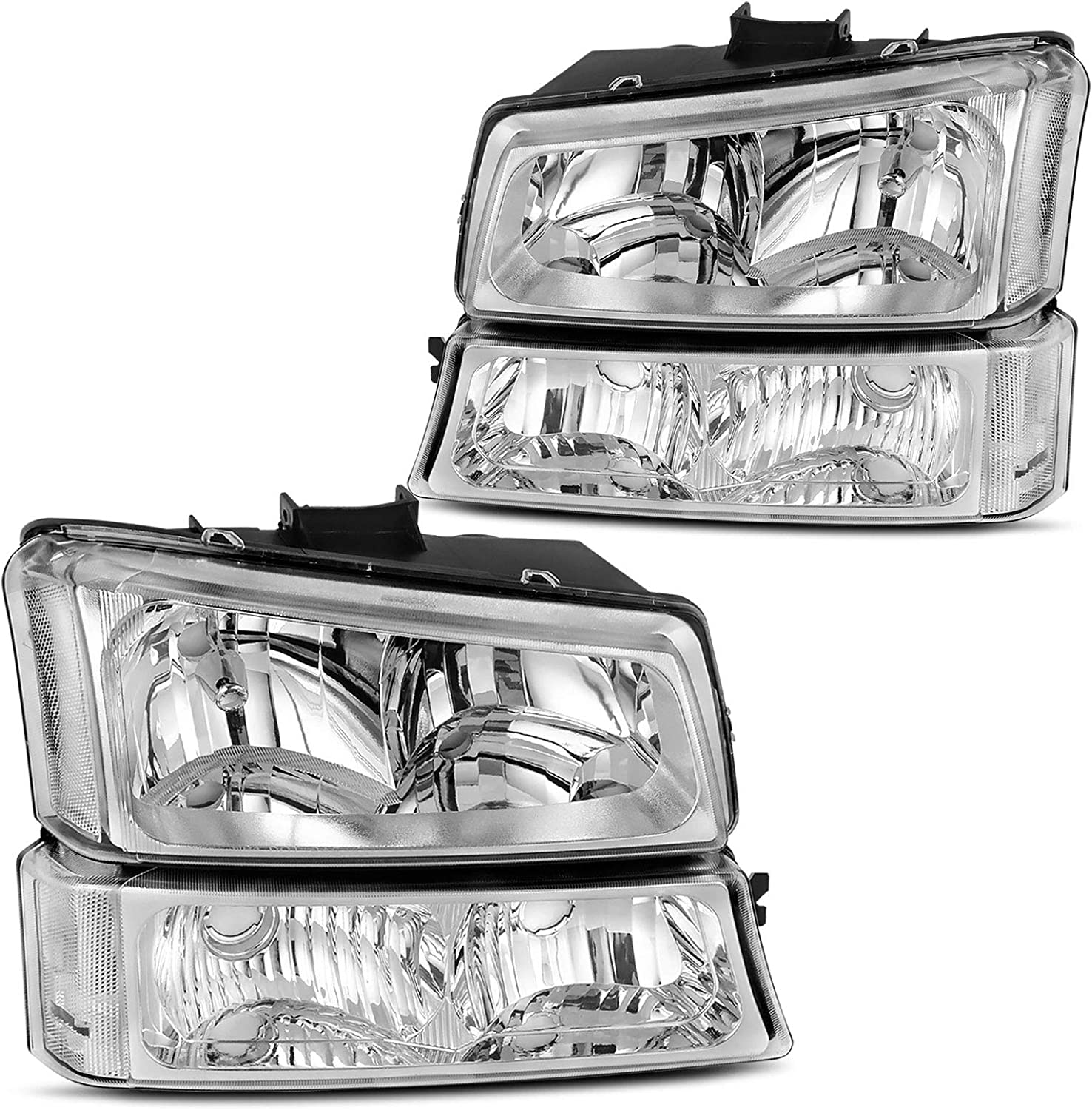 NTXGlow Chevy Silverado Avalanche headlight assembly with black clear housing, compatible with 1500, 2500, 3500 models, automotive lighting