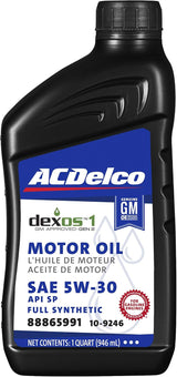 ACDelco GM Original Equipment dexos1 GEN 2 5W-30 full synthetic motor oil in 1-quart container, ideal for GM vehicles.