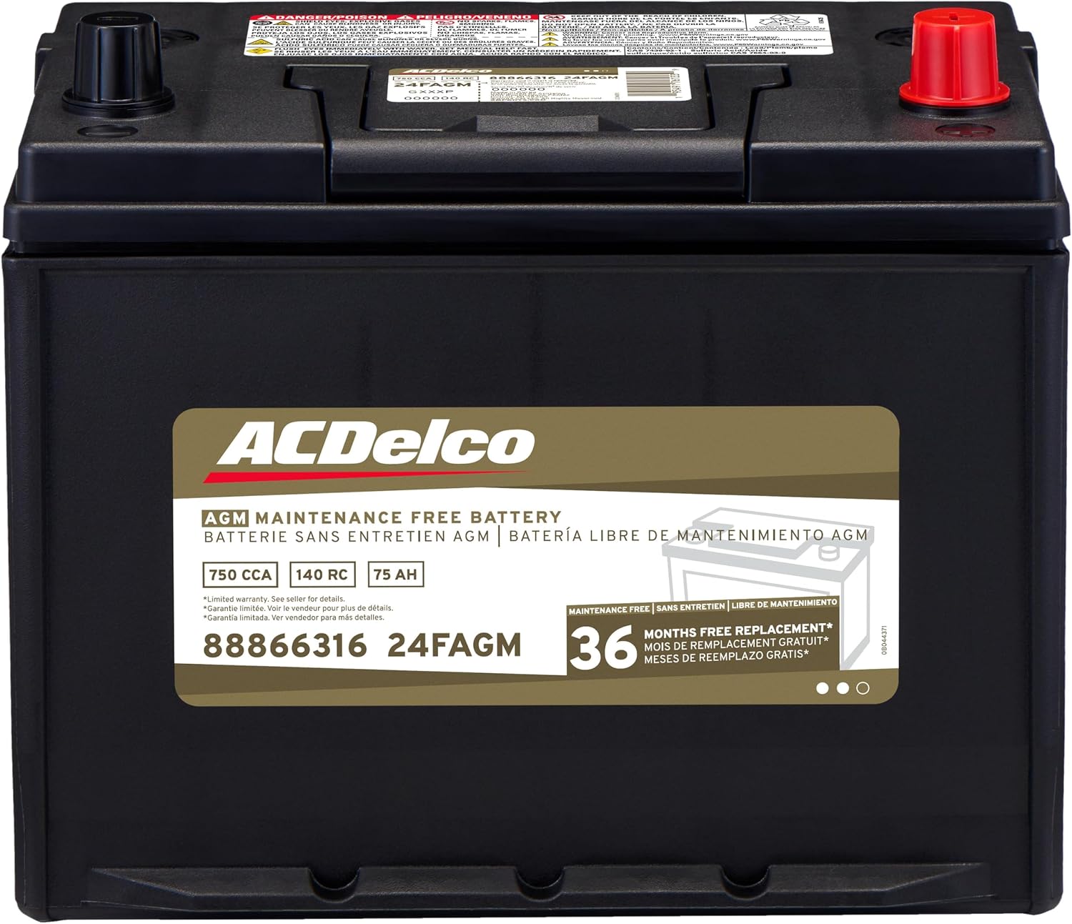 ACDelco Gold 24FAGM (88866316) 36 Month Warranty AGM BCI Group 24F Battery