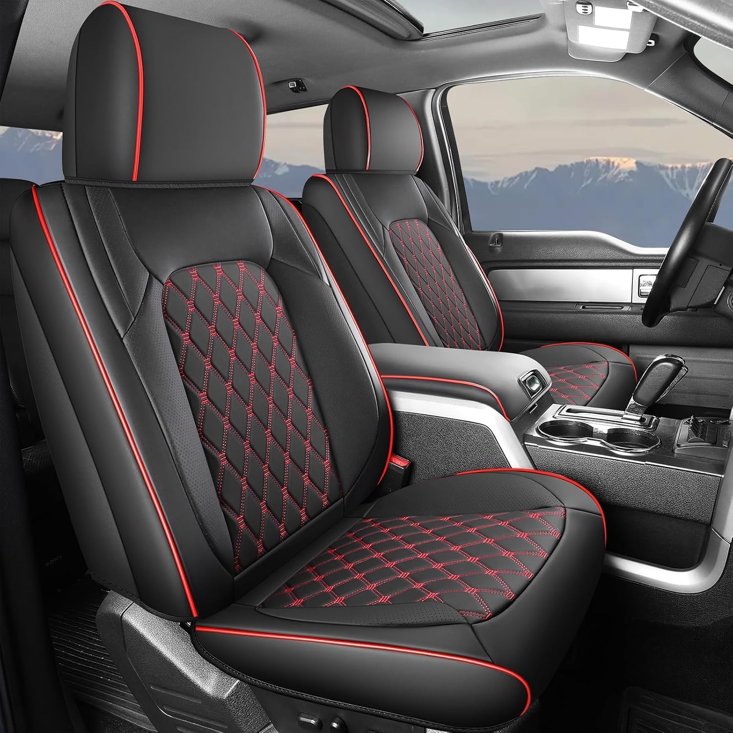 Umbrauto Leather Seat Covers for Silverado/Sierra, Waterproof Custom Full Set Seatcovers for Chevy Silverado/GMC Sierra