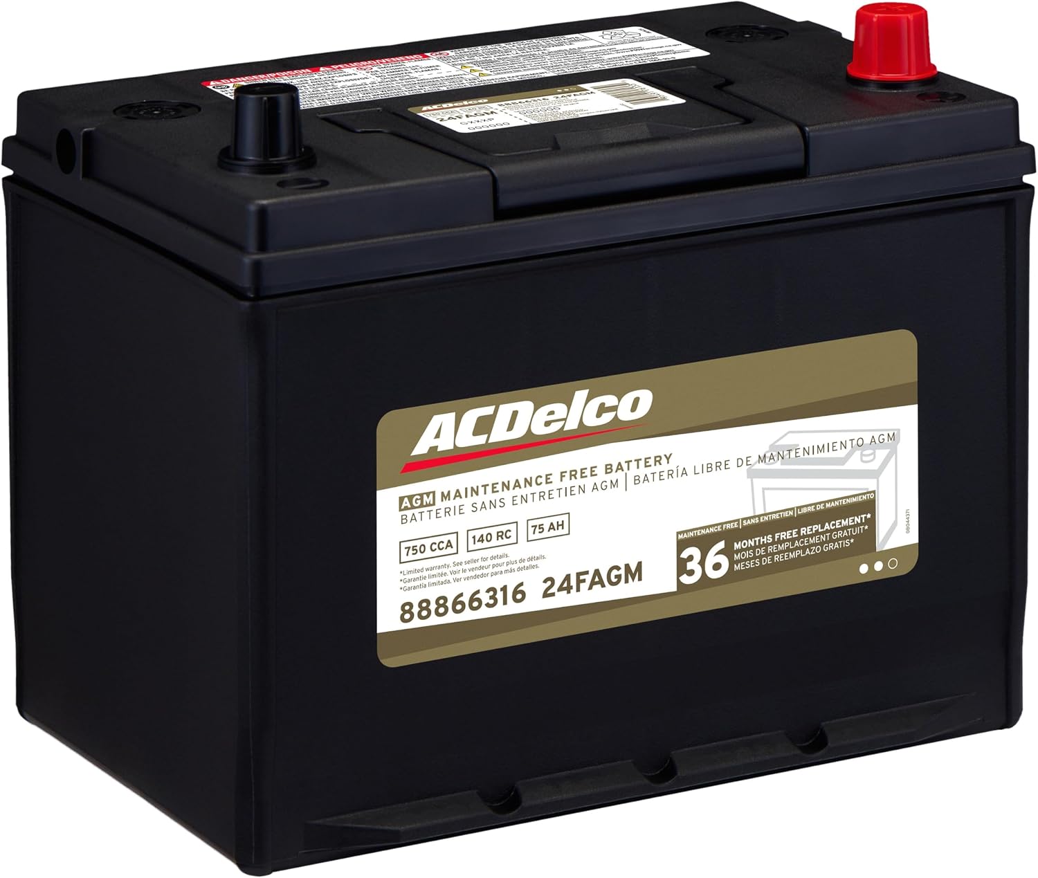 ACDelco Gold 24FAGM (88866316) 36 Month Warranty AGM BCI Group 24F Battery