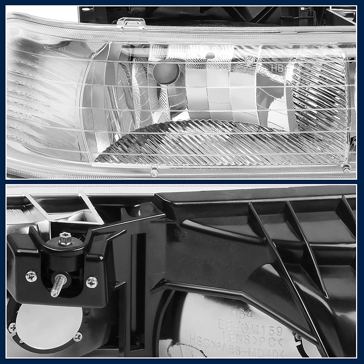 NTXGlow autosaver88 headlight assembly for 1999-2006 Chevy Silverado Tahoe with black housing and chrome reflector, includes bumper lights.