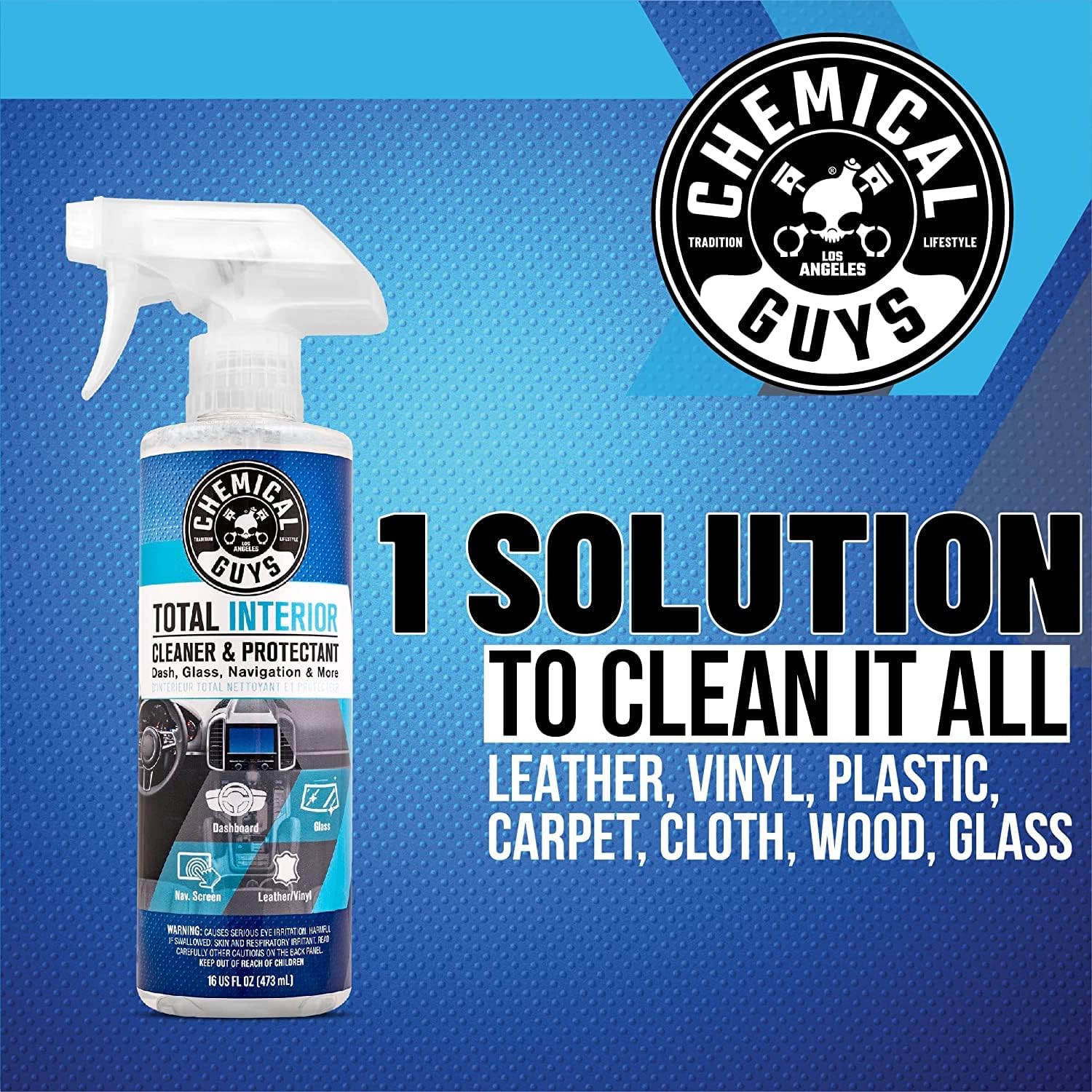Chemical Guys, Total Interior Cleaner & Protectant, Leather & Vinyl, 16 oz | Cleans dashboards, seats, door panels, trim and glass in one step, leaving a fresh, streak-free, factory-style look