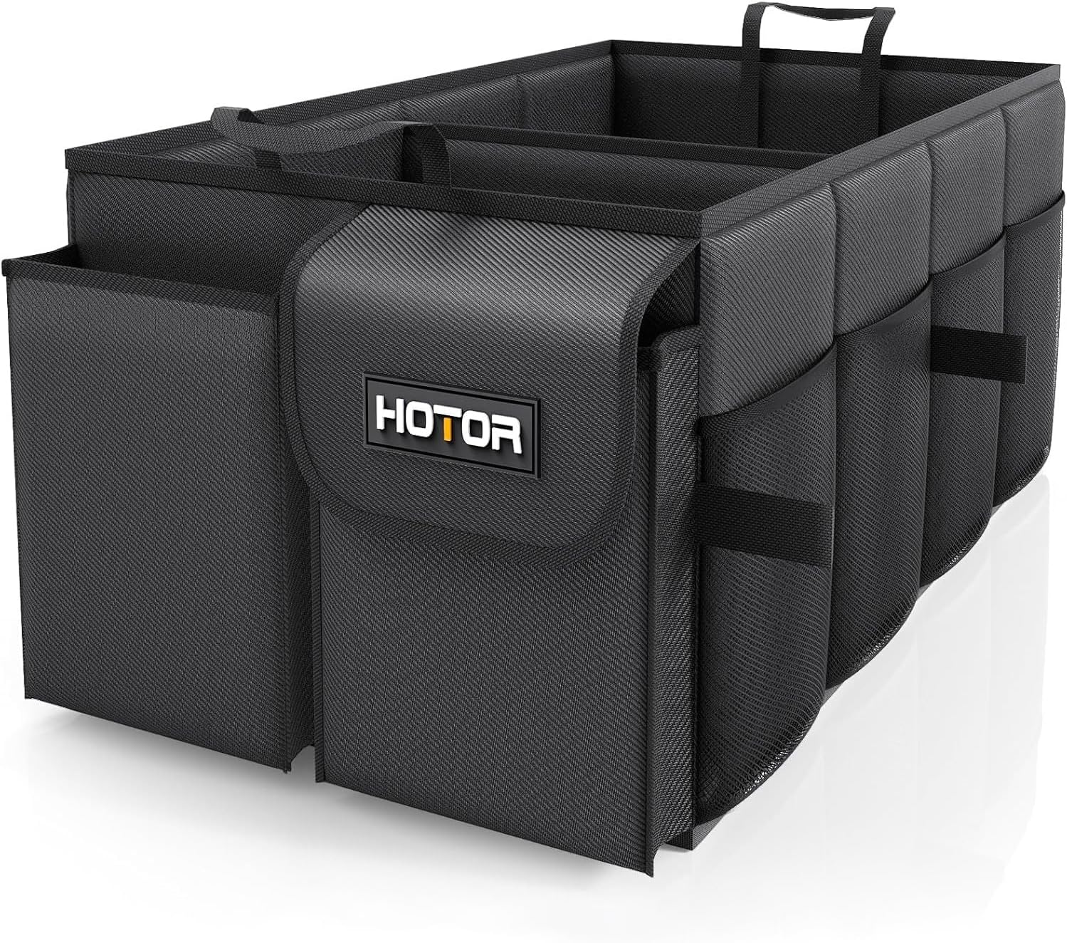HOTOR Trunk Organizer - Foldable Car Organizer for SUVs & Sedans Storage | Sturdy Car Organization for Men & Women, Car Accessories, Tools, Sundries, Black, 2 Compartments, 21.3" x 12.6" x 10.6"