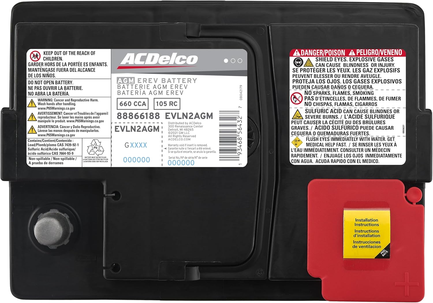 ACDelco Silver EVLN2AGM (88866188) 24 Month Warranty EREV AGM BCI Group LN2 Battery