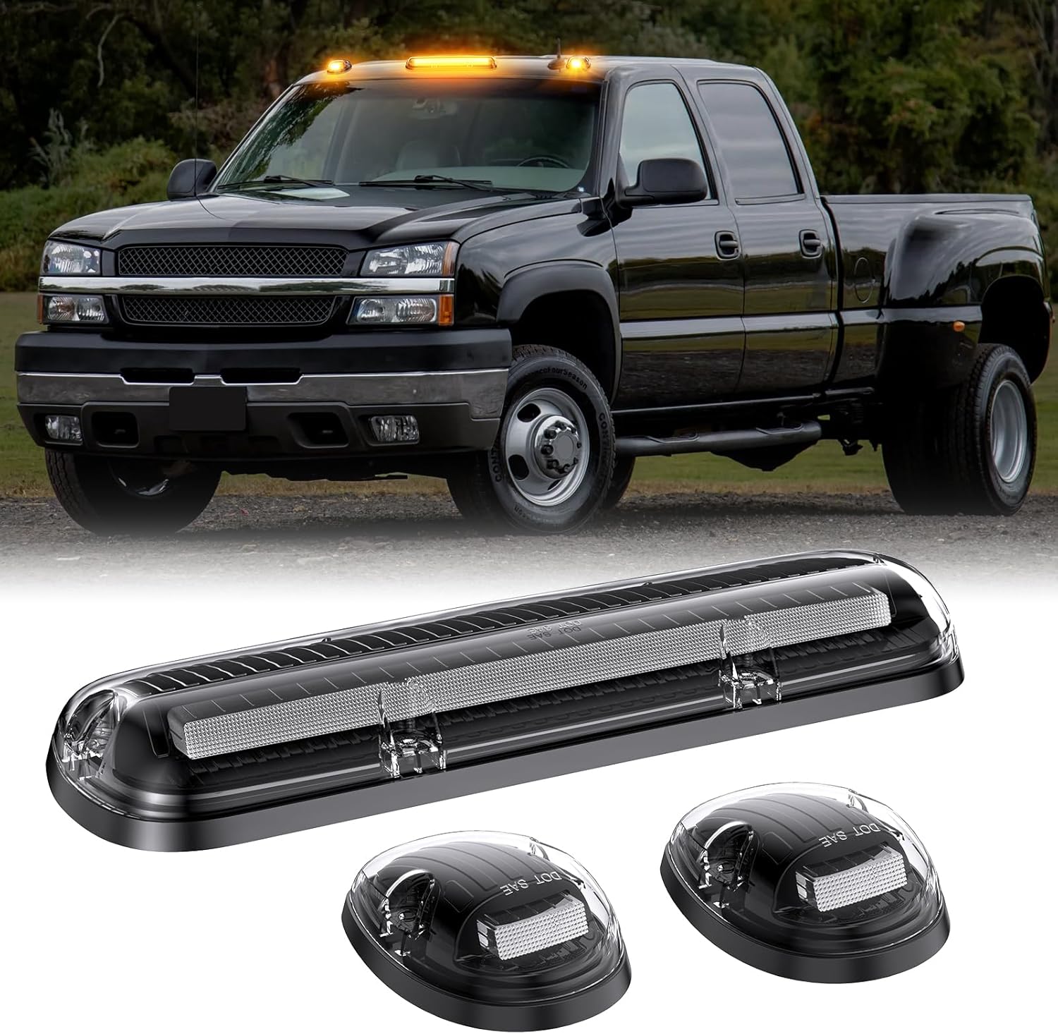 GMC Chevy HD roof cab lights with smoked white and amber LED exterior lighting, installed on a vehicle roof.