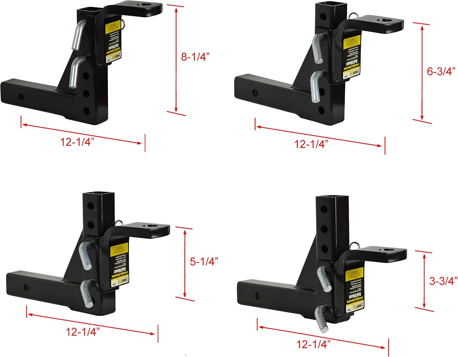 MaxxHaul Adjustable Ball Mount, 5,000 lb Towing Capacity with 8‑Position Height Adjustment, Fits 2" Receivers, Heavy‑Duty Steel Tow Hitch with Dual‑Pin System (70067)