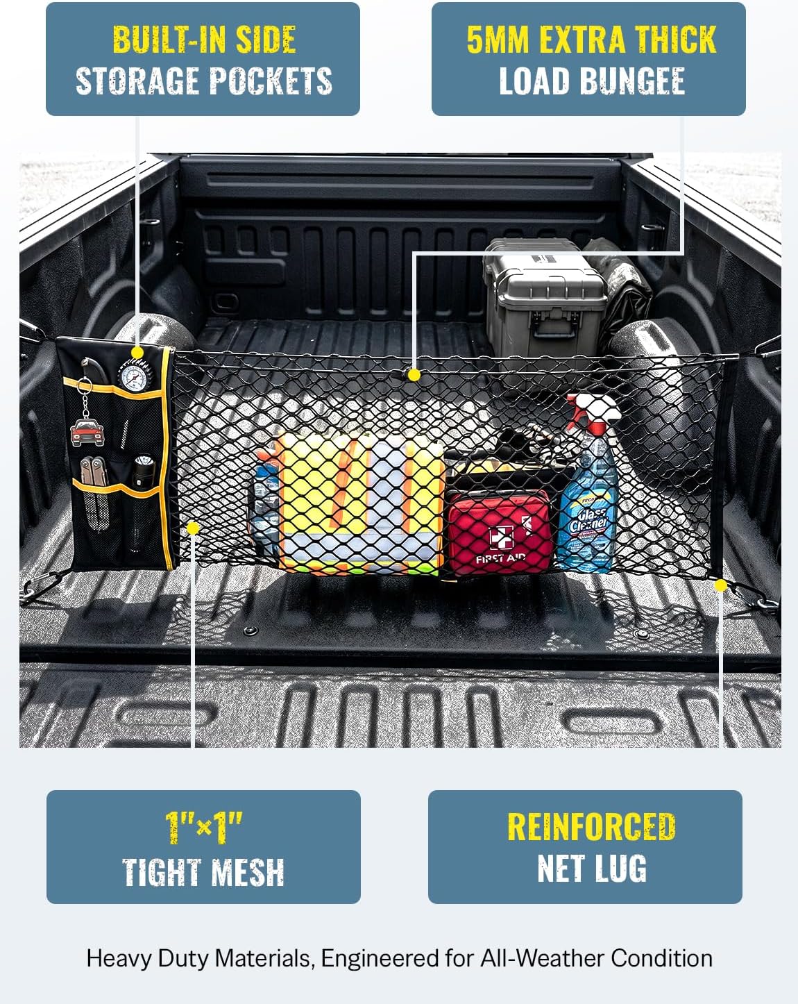 AUTOWN Truck Bed Cargo Net for GMC Sierra & Chevy Silverado 2013-2025