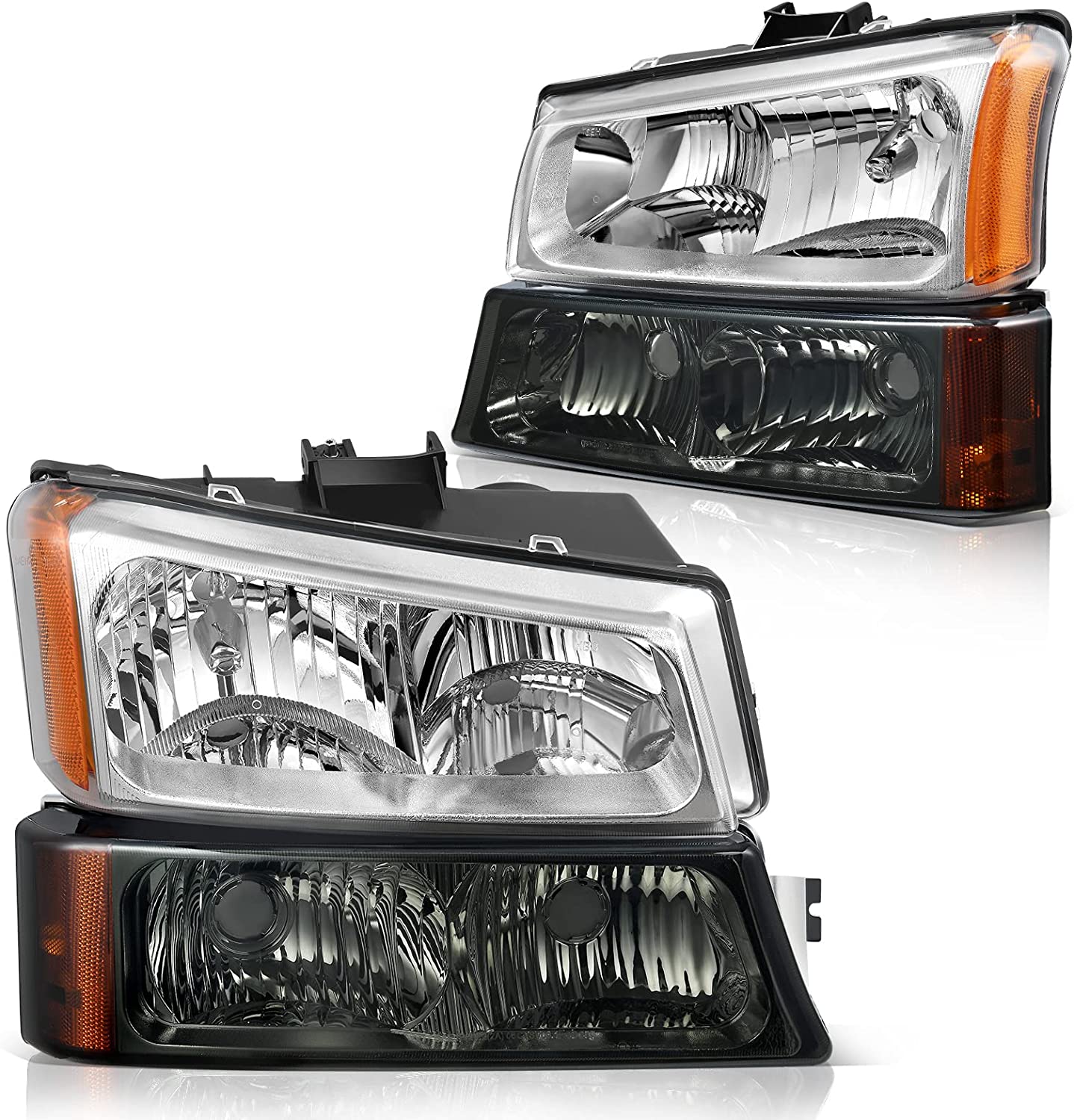 NTXGlow black clear housing headlight assembly for Chevy Silverado Avalanche 1500 2500 3500 trucks, featuring modern lighting design