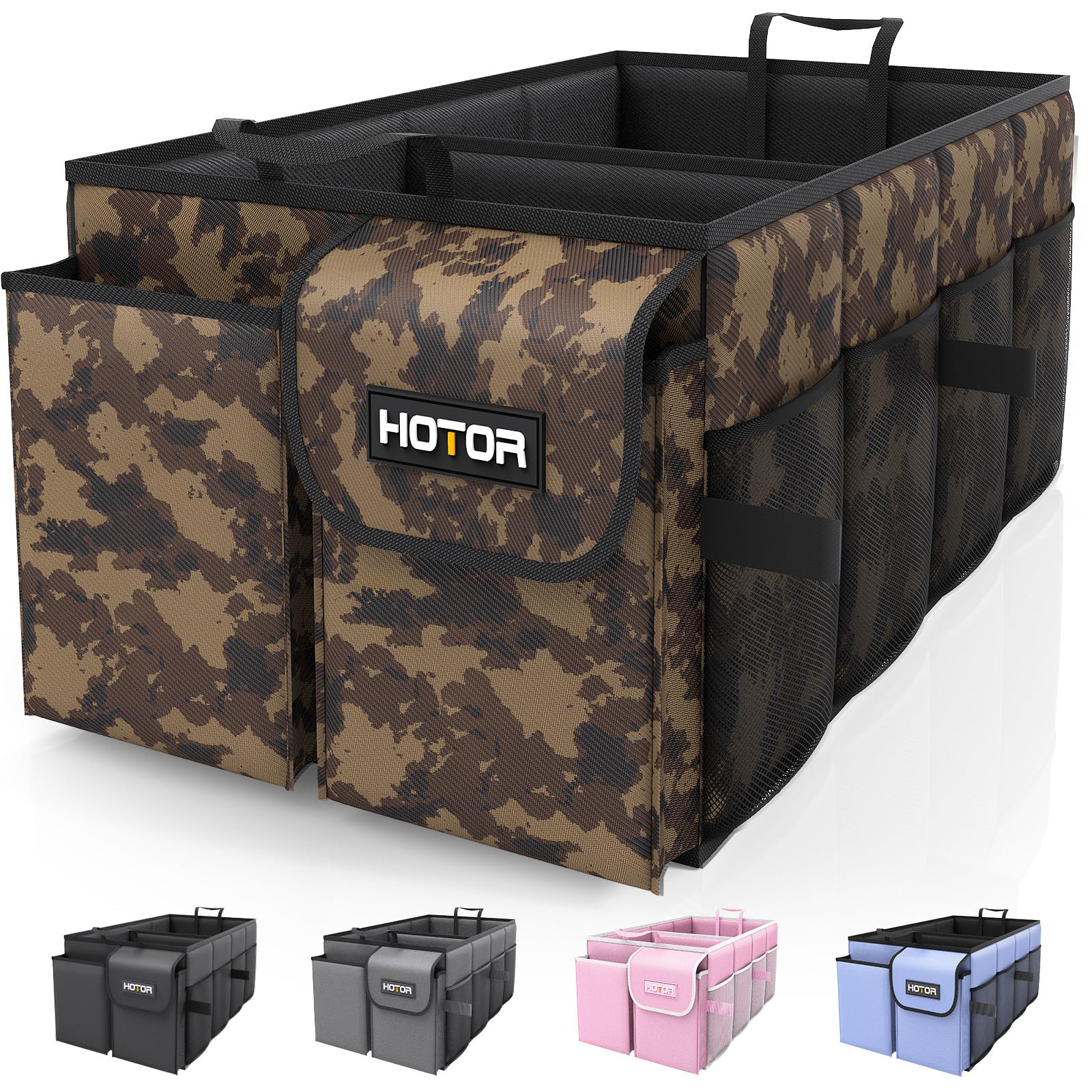 HOTOR Trunk Organizer - Foldable Car Organizer for SUVs & Sedans Storage | Sturdy Car Organization for Men & Women, Car Accessories, Tools, Sundries, Black, 2 Compartments, 21.3" x 12.6" x 10.6"