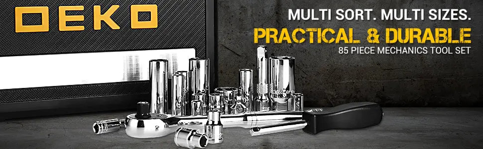 DEKO DKSE85 85-Piece 1/4" and 3/8" Drive Socket Wrench Set with Spinner Handle,Screwdriver Set,for Auto Repairing & Household Gm Service Guy
