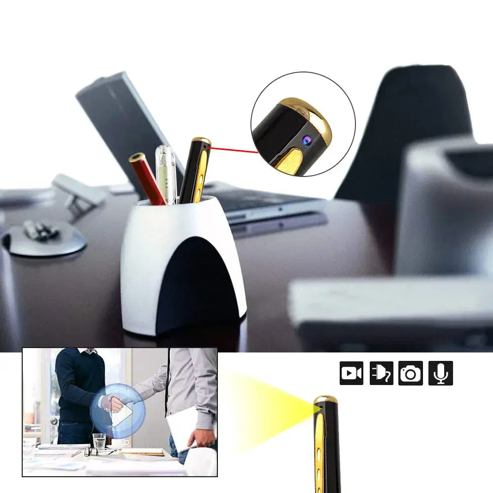 Mini pen camera by Gm Service Guy featuring 1080P HD video, hidden pocket recorder, and audio recording for security and discreet recording.