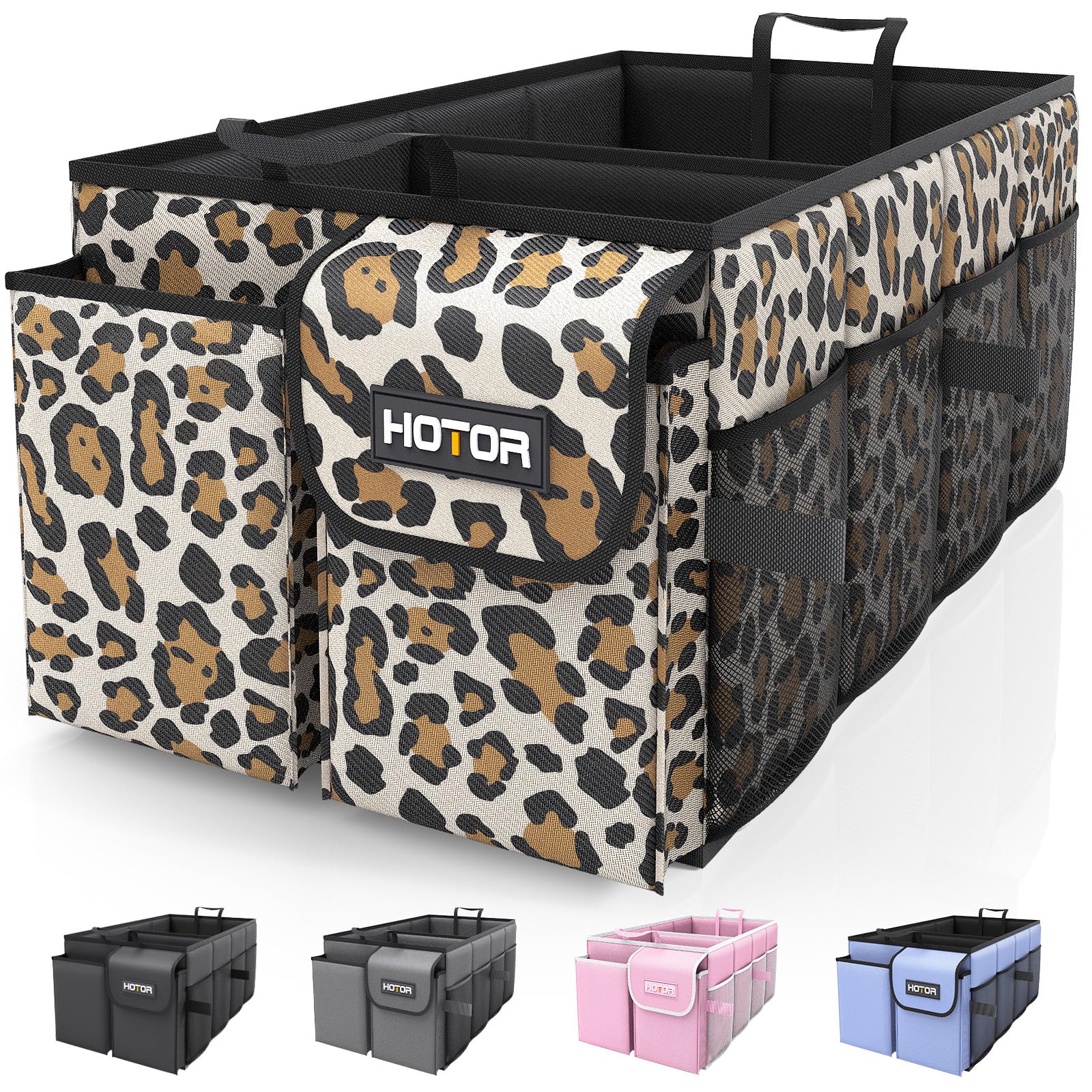 HOTOR Trunk Organizer - Foldable Car Organizer for SUVs & Sedans Storage | Sturdy Car Organization for Men & Women, Car Accessories, Tools, Sundries, Black, 2 Compartments, 21.3" x 12.6" x 10.6"