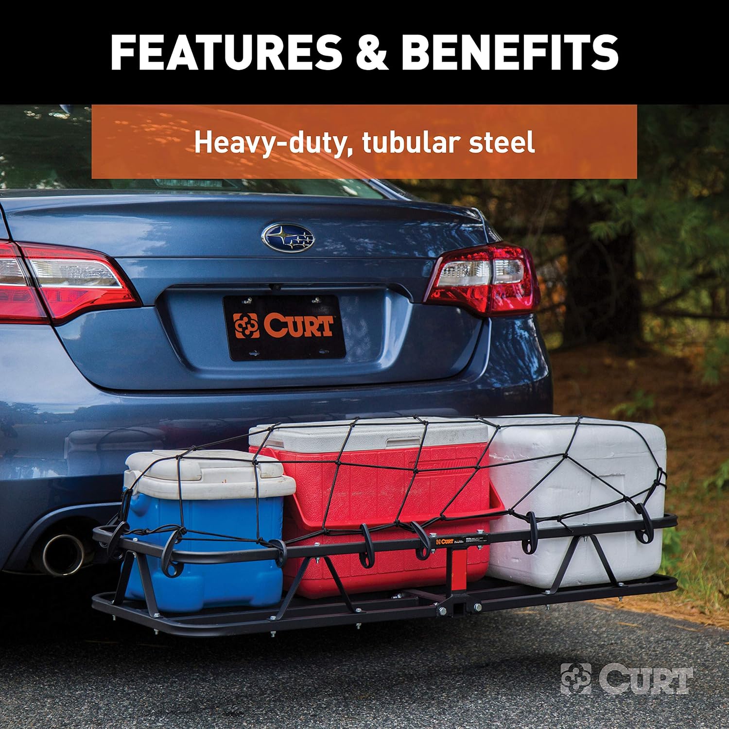 CURT 18145 Cargo Basket Hitch Trailer Hitch Cargo Carrier, 500 lbs. Capacity, 46-1/2-Inch x 17-1/2-Inch x 5-1/2-Inch, Fits 1-1/4 or 2-Inch Receiver