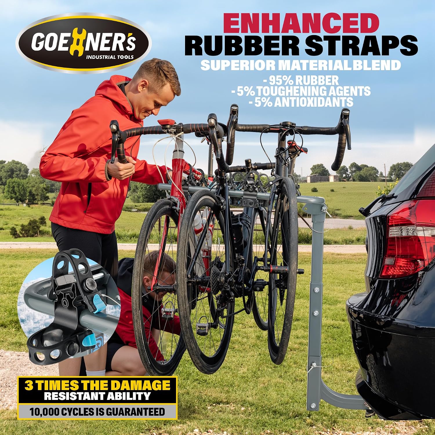 4 Bike Hitch Mount Rack, 240lbs Dual-Cradle 2" Receiver for Car SUV Truck | Anti-Sway Design, Tilt-Down Rear Access, Anti-Rattle Stabilizer, Powder Coated Steel, for Mountain Road Bikes